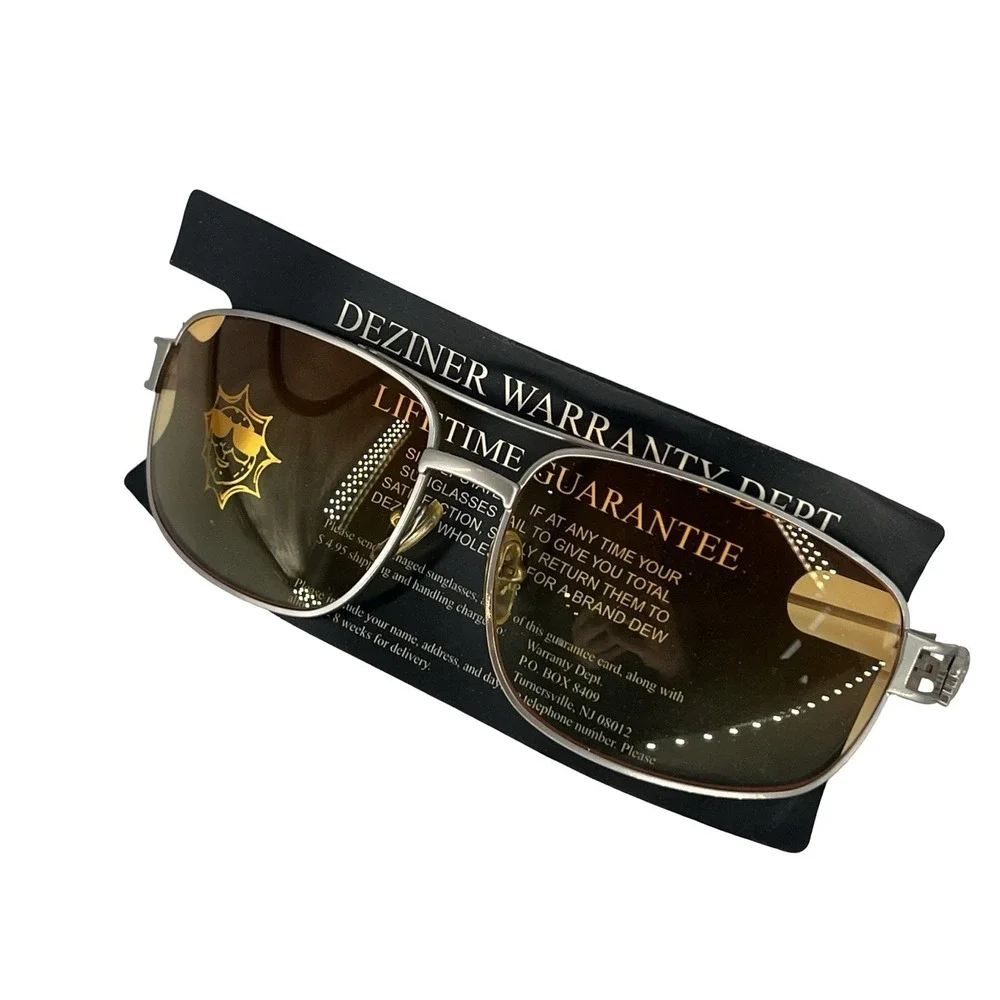 Vintage 70s Style Golden Aviator Sunglasses Silver Frame Amber Gradient NOS